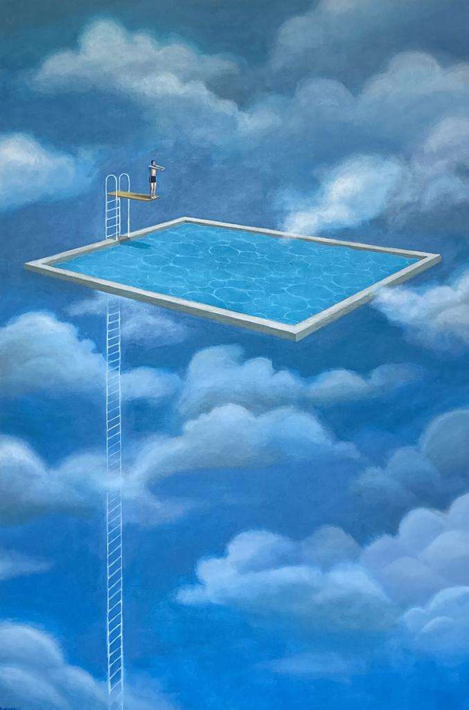 Alfredo Belli. : La piscina Technique: Acrylics on canvas Size: 100 x 150 cm Year: 2023